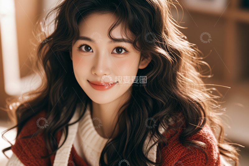 高清大图下载【趣麦麦图】微笑亚洲女孩特写