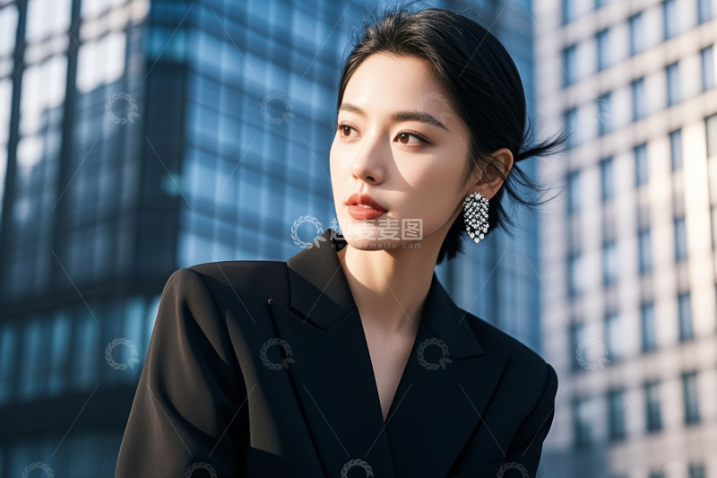 高清大图下载【趣麦麦图】身着西装的年轻女性侧身特写