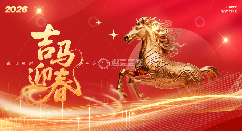 源文件下载【趣麦麦图】金马迎春喜庆