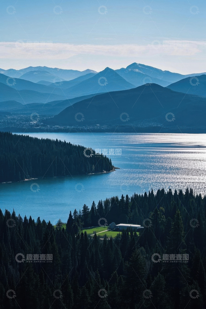 高清大图下载【趣麦麦图】湖泊山脉森林自然风光全景