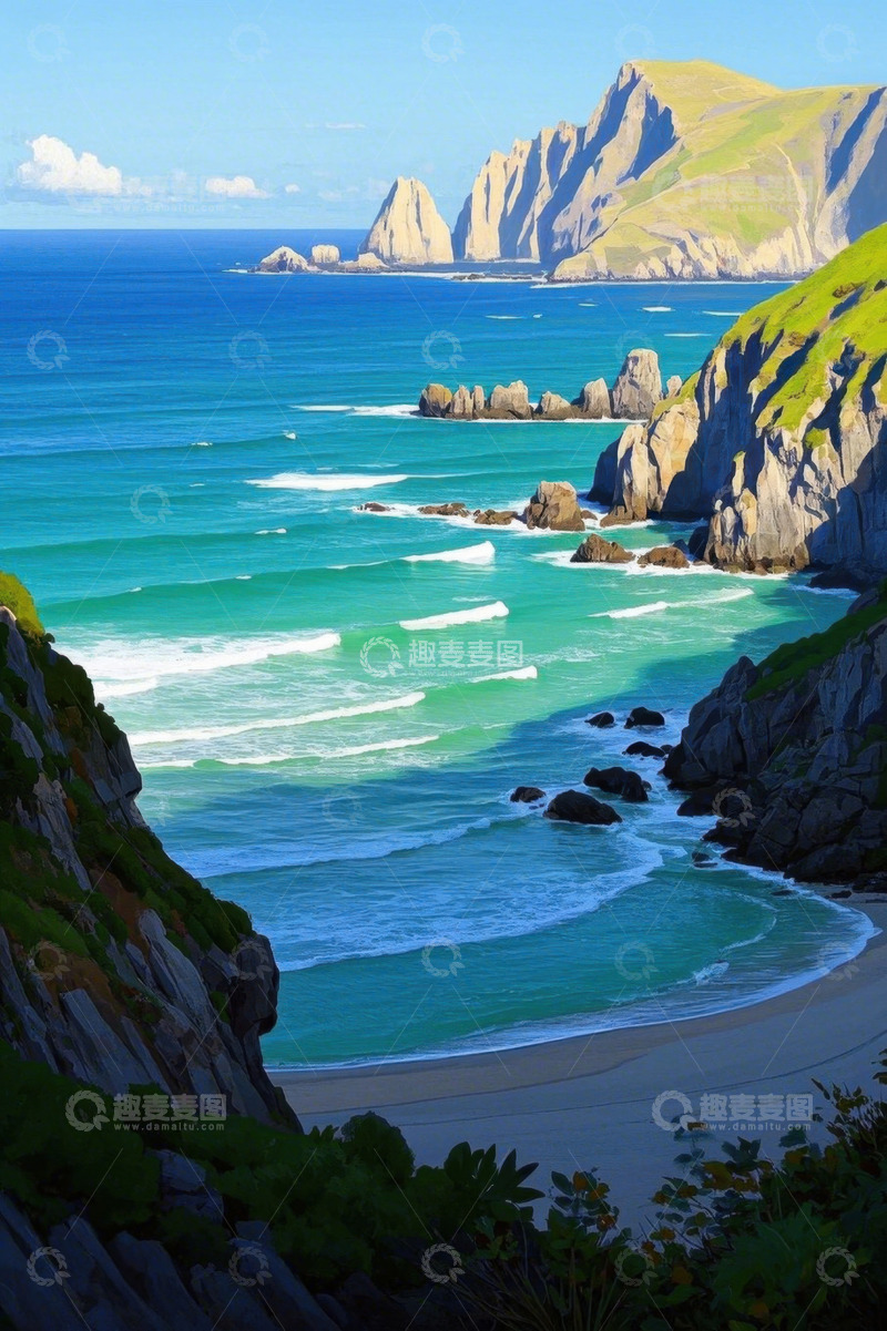 高清大图下载【趣麦麦图】海岸边青山碧海风景