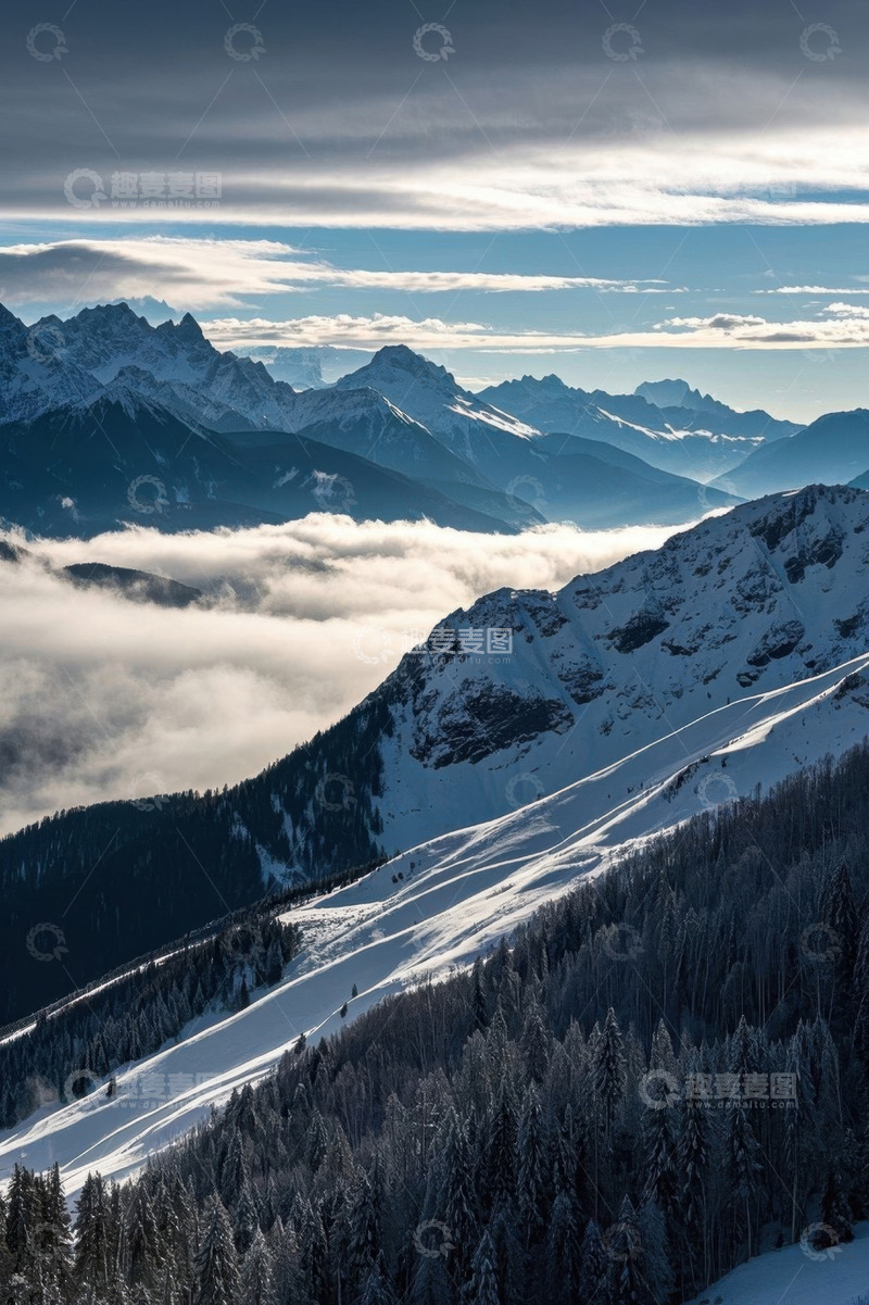 高清大图下载【趣麦麦图】雪山云海自然风光全景