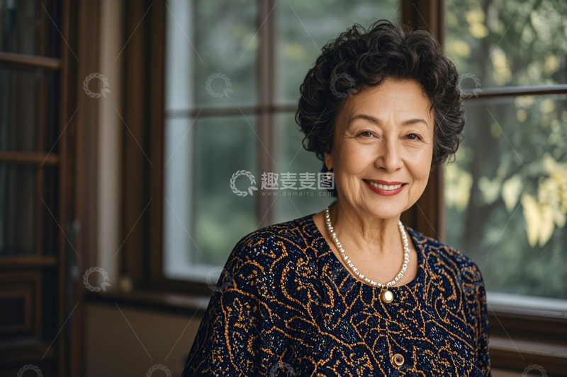 高清大图下载【趣麦麦图】室内微笑的老年女性肖像