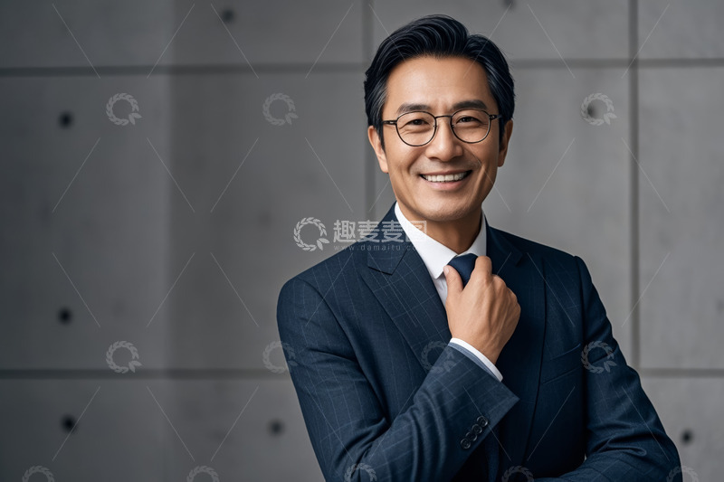 高清大图下载【趣麦麦图】商务男士整理领带微笑肖像