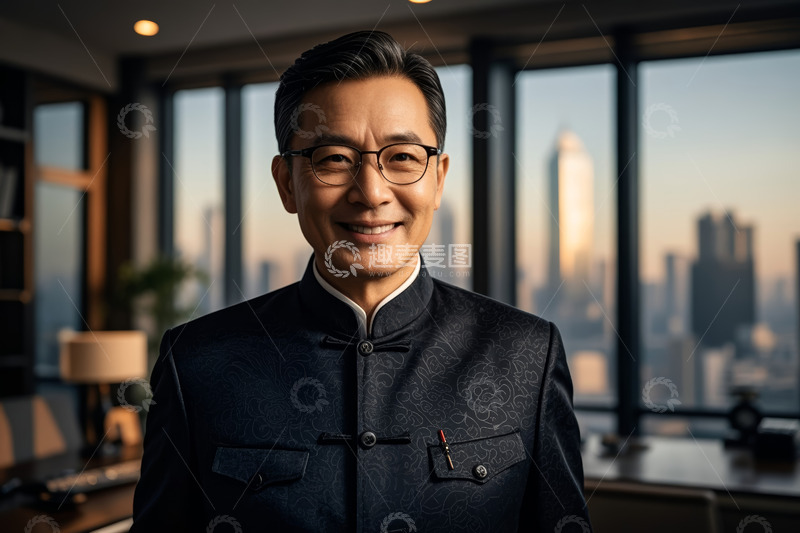 高清大图下载【趣麦麦图】身着中式服装男士办公室肖像