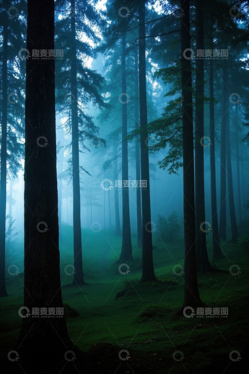 高清大图下载【趣麦麦图】迷雾笼罩的森林自然景观