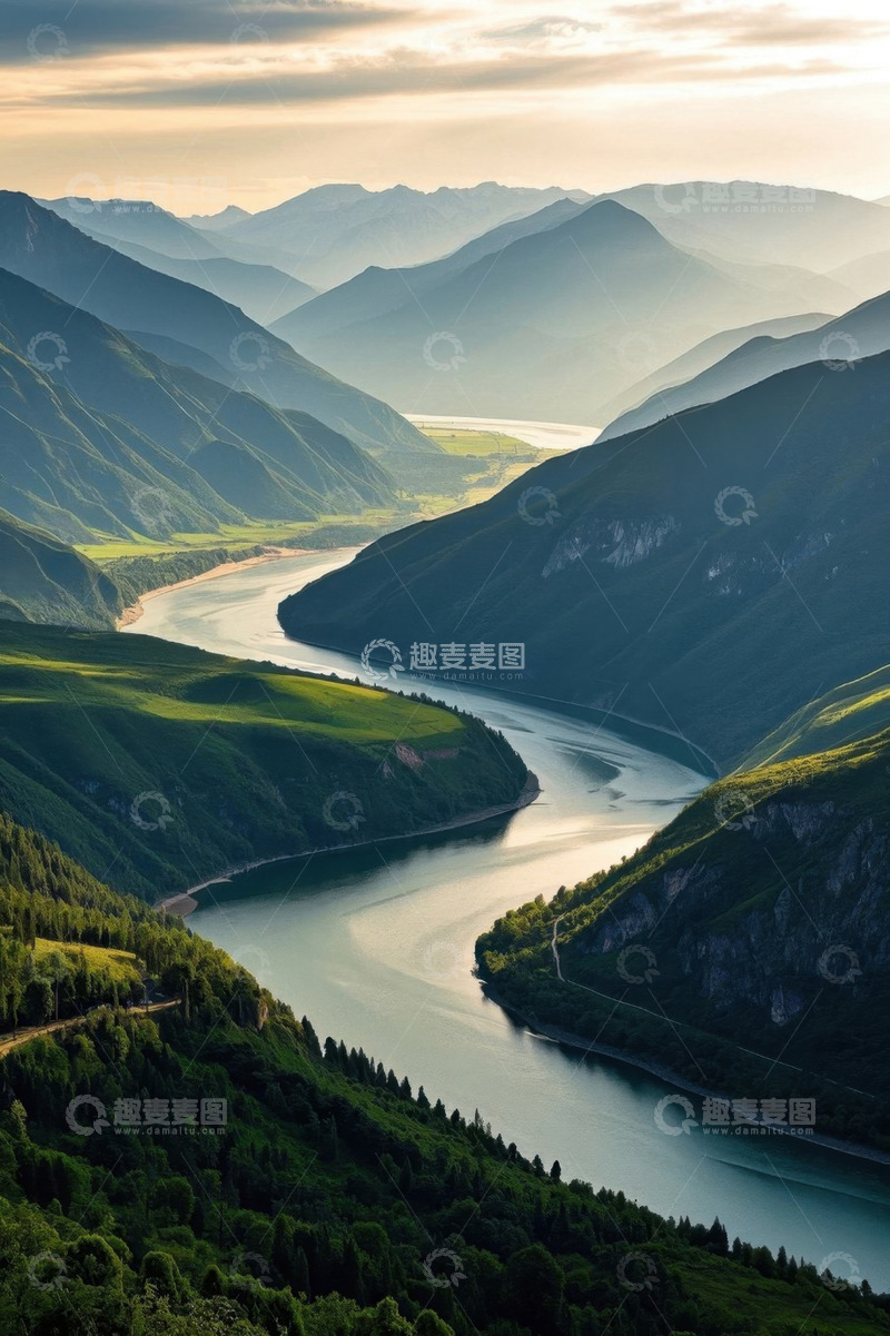 高清大图下载【趣麦麦图】山谷河流自然风光全景