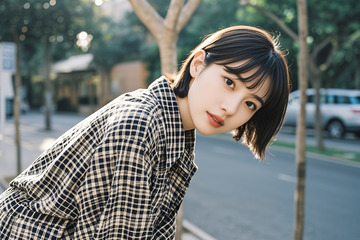 户外短发女子休闲肖像