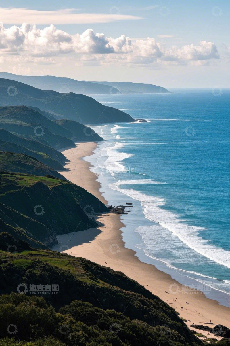 高清大图下载【趣麦麦图】山海相依的海滩全景