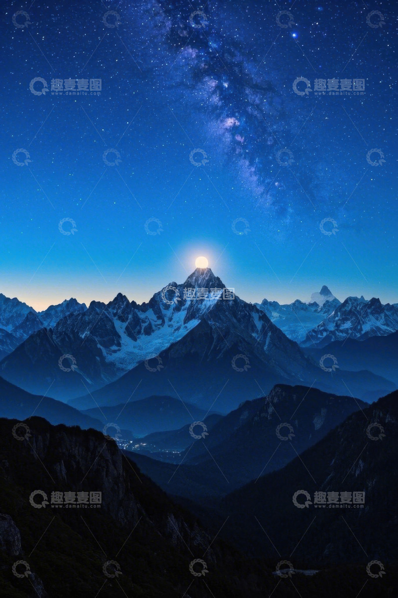 高清大图下载【趣麦麦图】夜空下的雪山星空美景