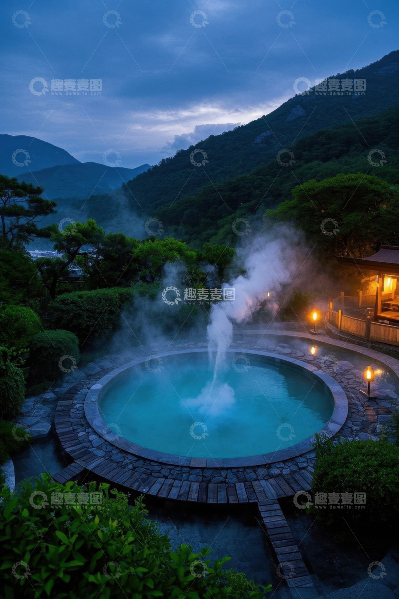 高清大图下载【趣麦麦图】山间户外温泉池景观