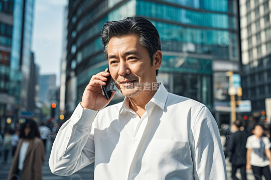 商务男士户外打电话场景