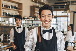 咖啡馆内微笑的男性服务员