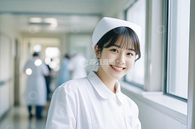 高清大图下载【趣麦麦图】医院走廊微笑的年轻护士