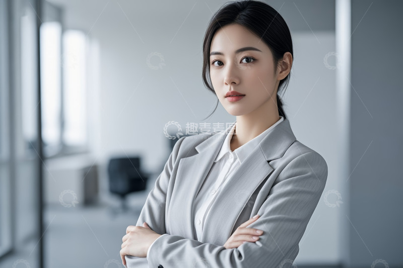 高清大图下载【趣麦麦图】办公室内商务女性双臂交叉