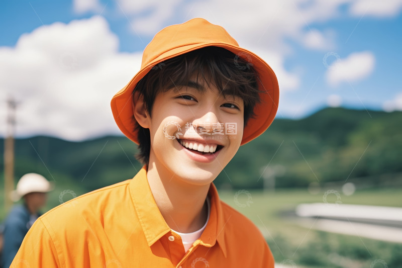 高清大图下载【趣麦麦图】户外戴帽微笑的年轻男子