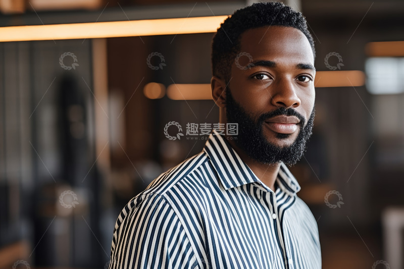 高清大图下载【趣麦麦图】非洲裔男子室内半身像