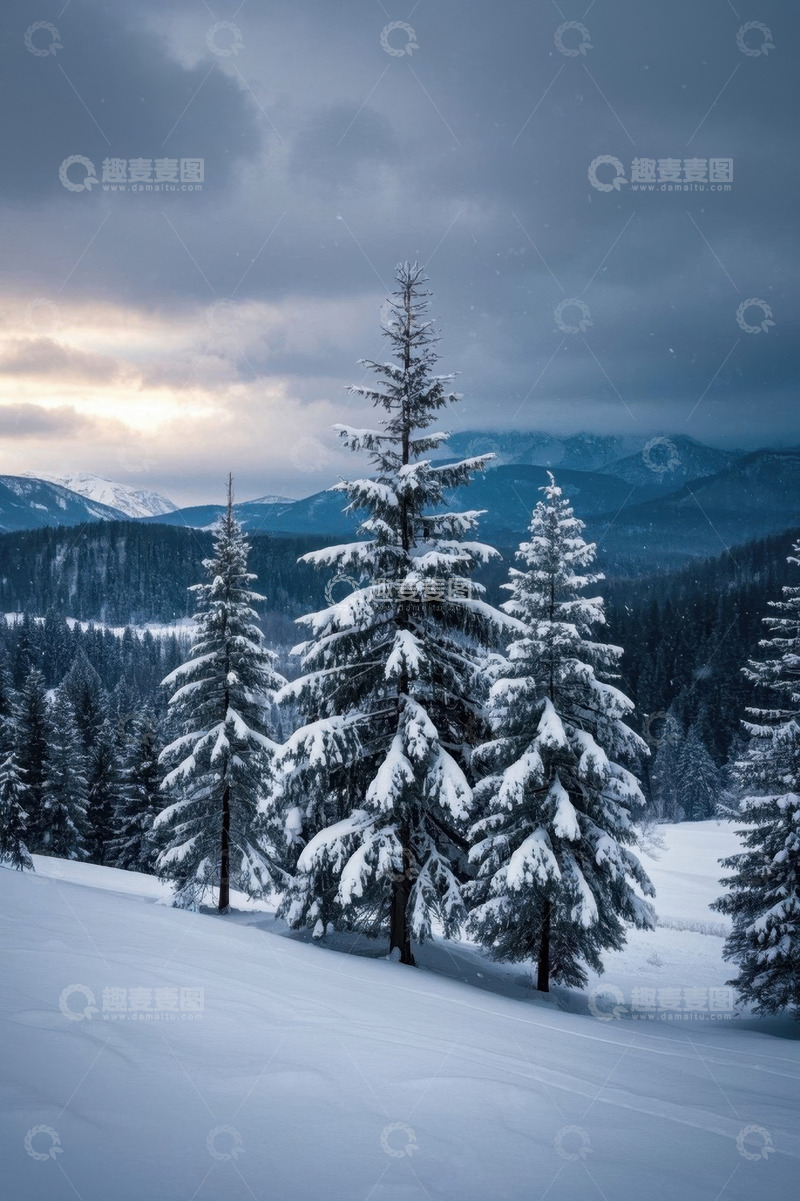 高清大图下载【趣麦麦图】雪中山林风景