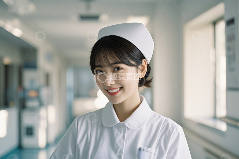 高清大图下载【趣麦麦图】医院走廊中的微笑护士