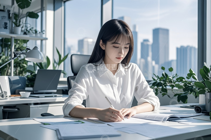 高清大图下载【趣麦麦图】办公室内女性工作书写场景