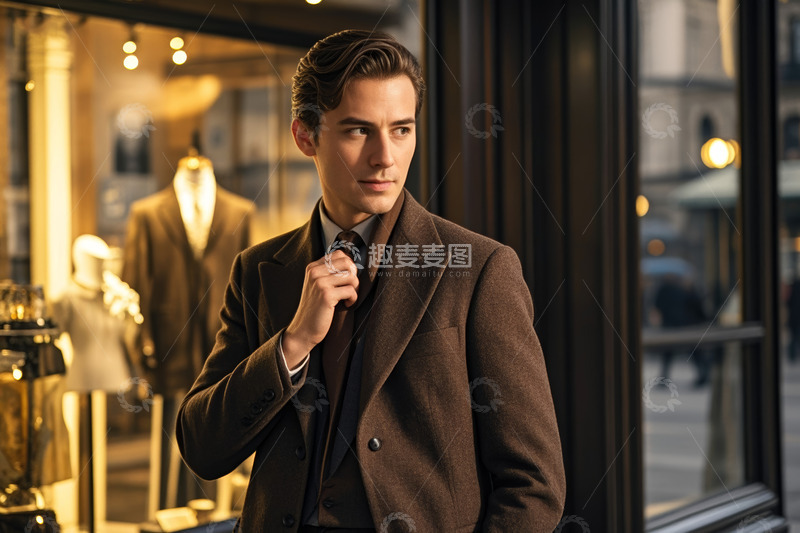 高清大图下载【趣麦麦图】男士街边整理西装领带