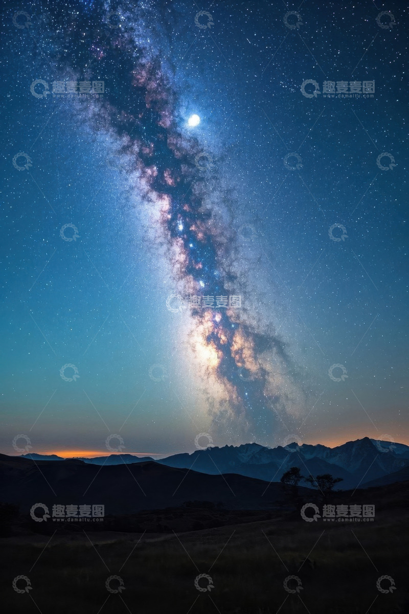 高清大图下载【趣麦麦图】星空下的山脉景观