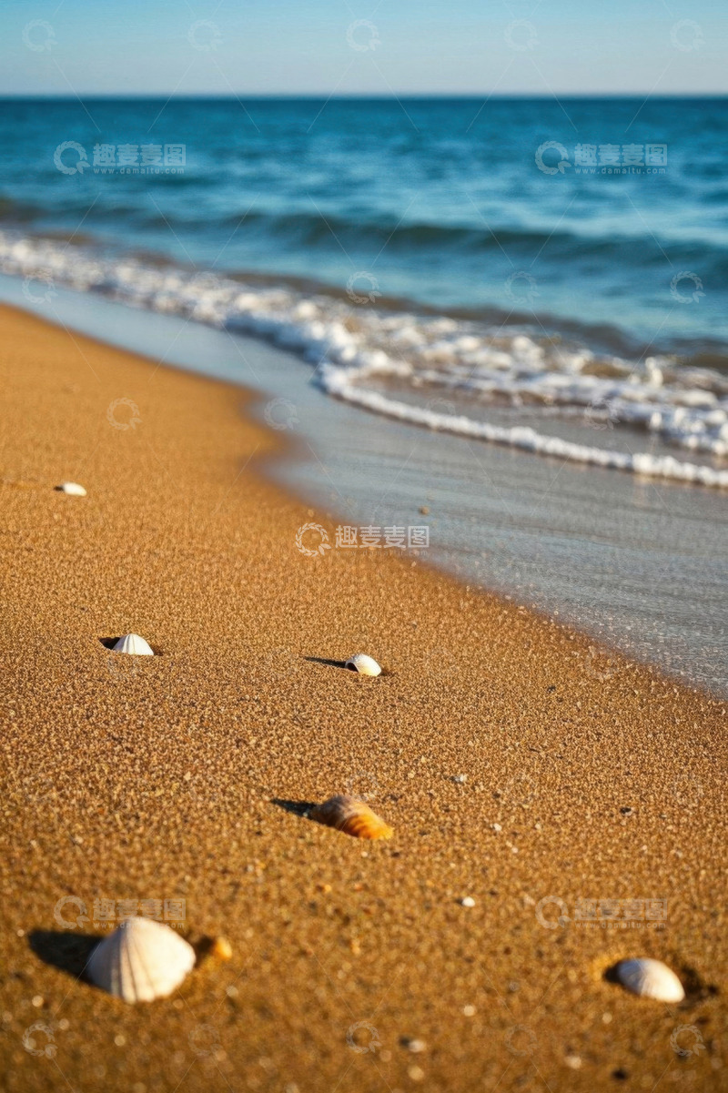 高清大图下载【趣麦麦图】沙滩海岸边散落的贝壳