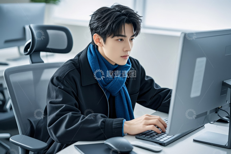 高清大图下载【趣麦麦图】男性办公场景使用电脑画面