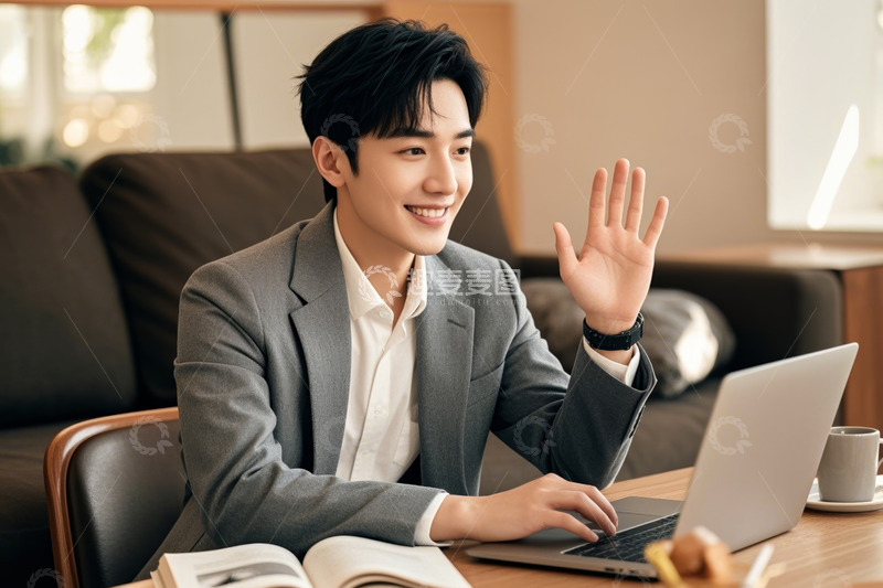 高清大图下载【趣麦麦图】年轻男士居家使用笔记本电脑