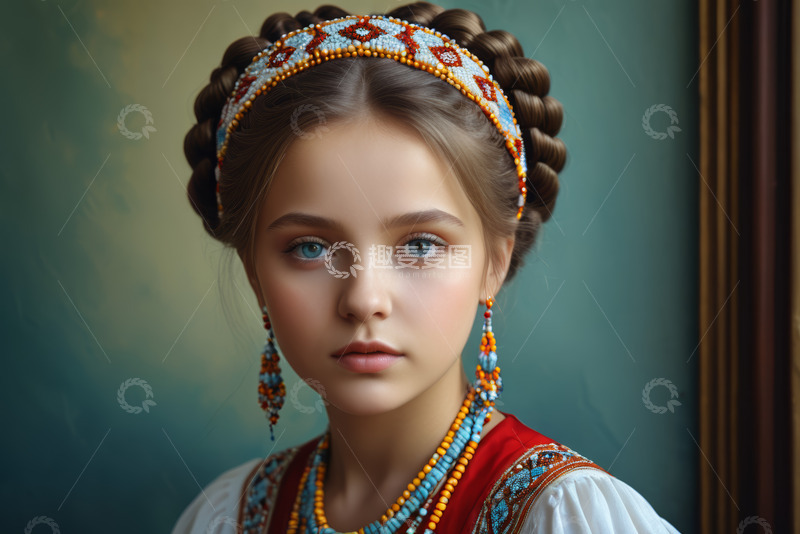 高清大图下载【趣麦麦图】身着民族服饰的女孩肖像