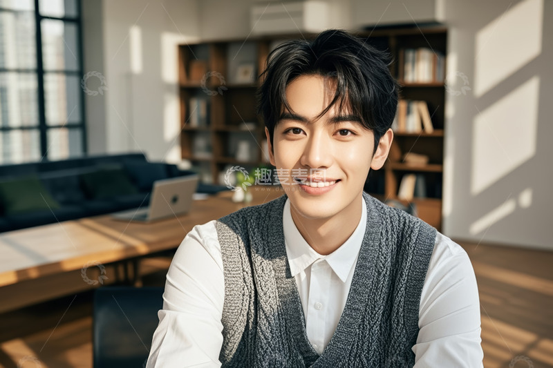 高清大图下载【趣麦麦图】室内微笑男士人物肖像