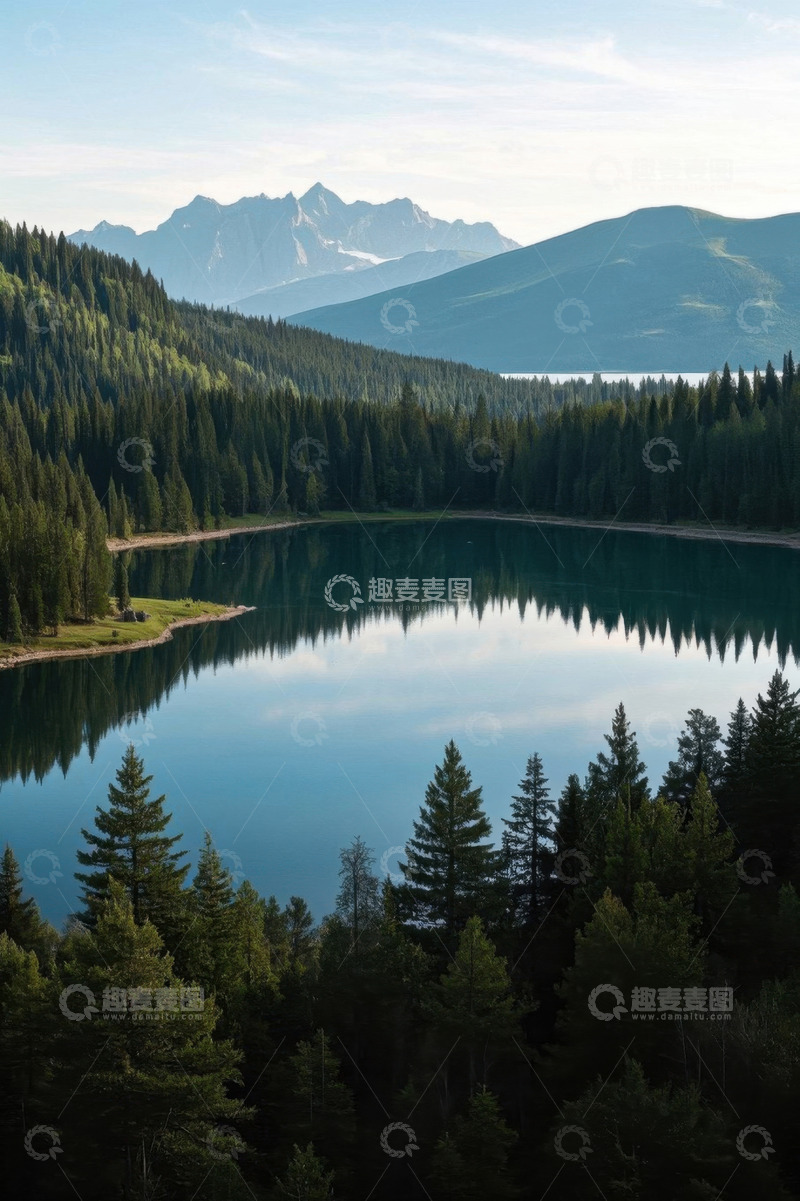 高清大图下载【趣麦麦图】山林间静谧湖泊自然风光