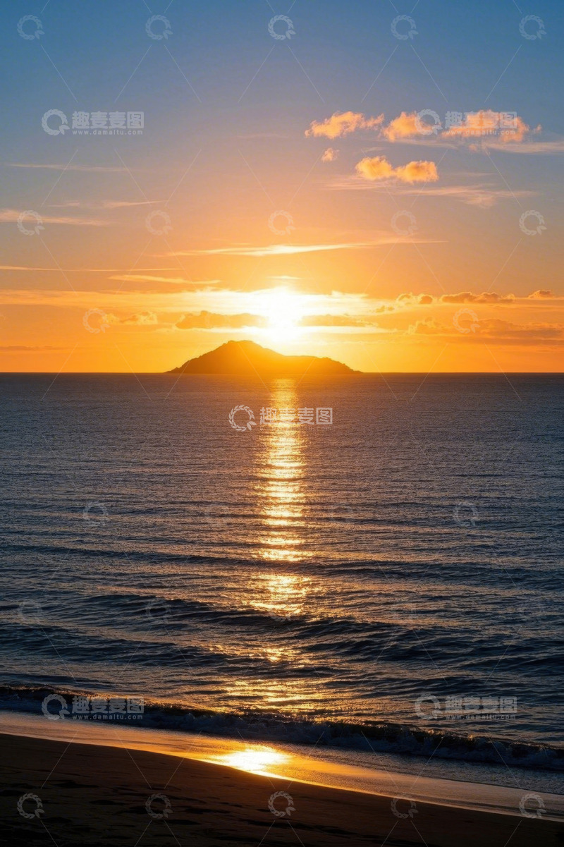 高清大图下载【趣麦麦图】海滩日落海洋全景