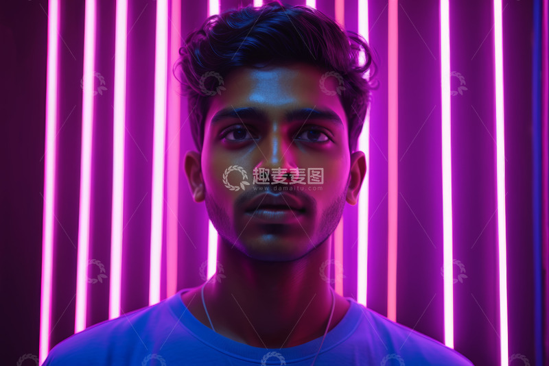 高清大图下载【趣麦麦图】霓虹光下的男性肖像