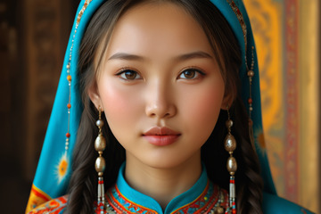 身着民族服饰的年轻女性肖像