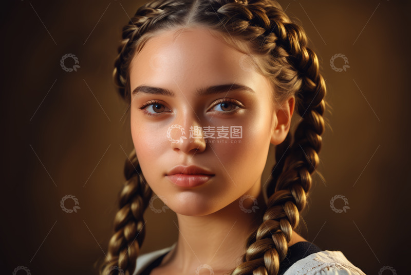 高清大图下载【趣麦麦图】双麻花辫少女人物肖像