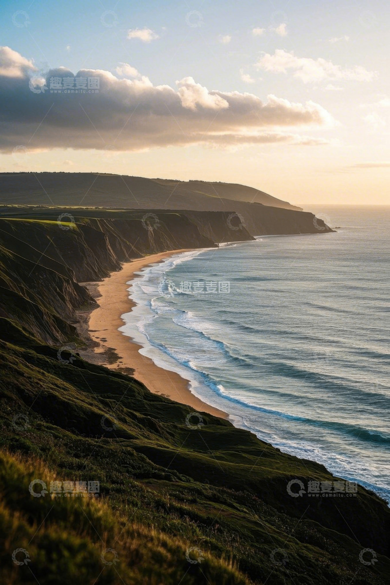 高清大图下载【趣麦麦图】海岸边的山丘与海浪景观