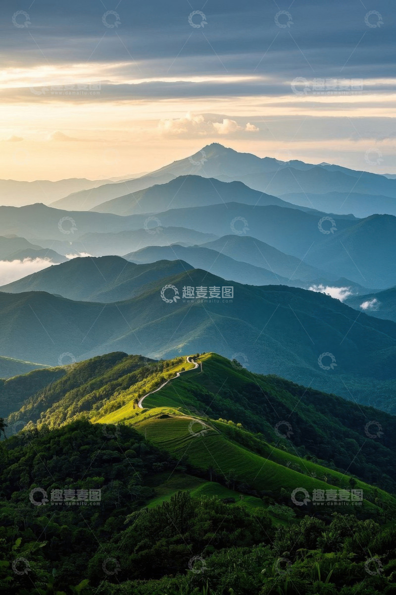 高清大图下载【趣麦麦图】山间日落时分的壮美风景
