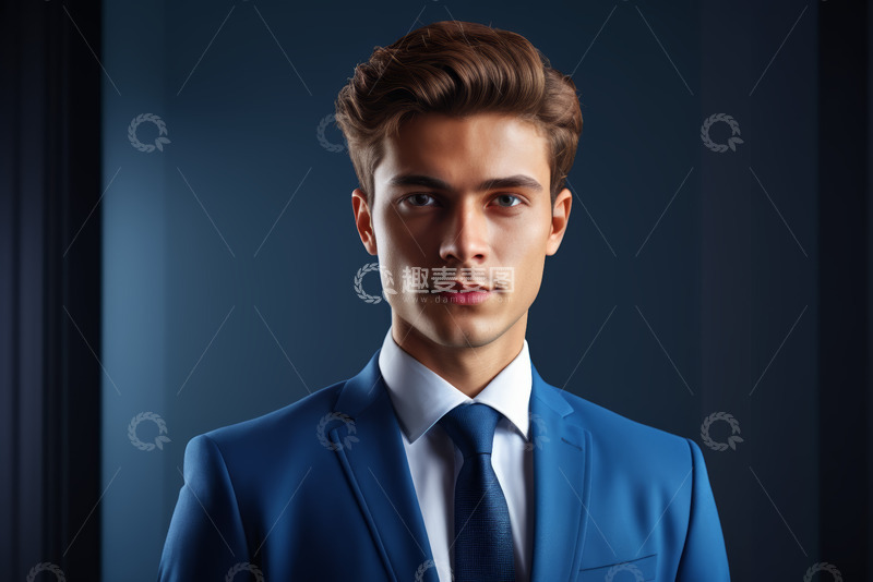 高清大图下载【趣麦麦图】身着蓝色西装的男士肖像