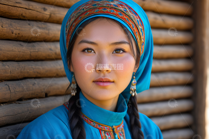 高清大图下载【趣麦麦图】身着民族服饰的年轻女子特写