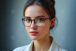 戴眼镜年轻女子肖像特写