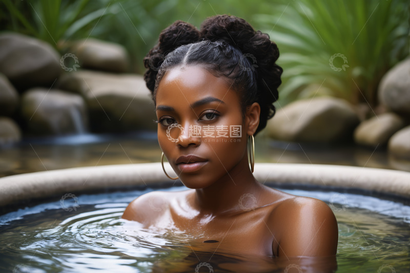 高清大图下载【趣麦麦图】女性于户外水池中的半身像