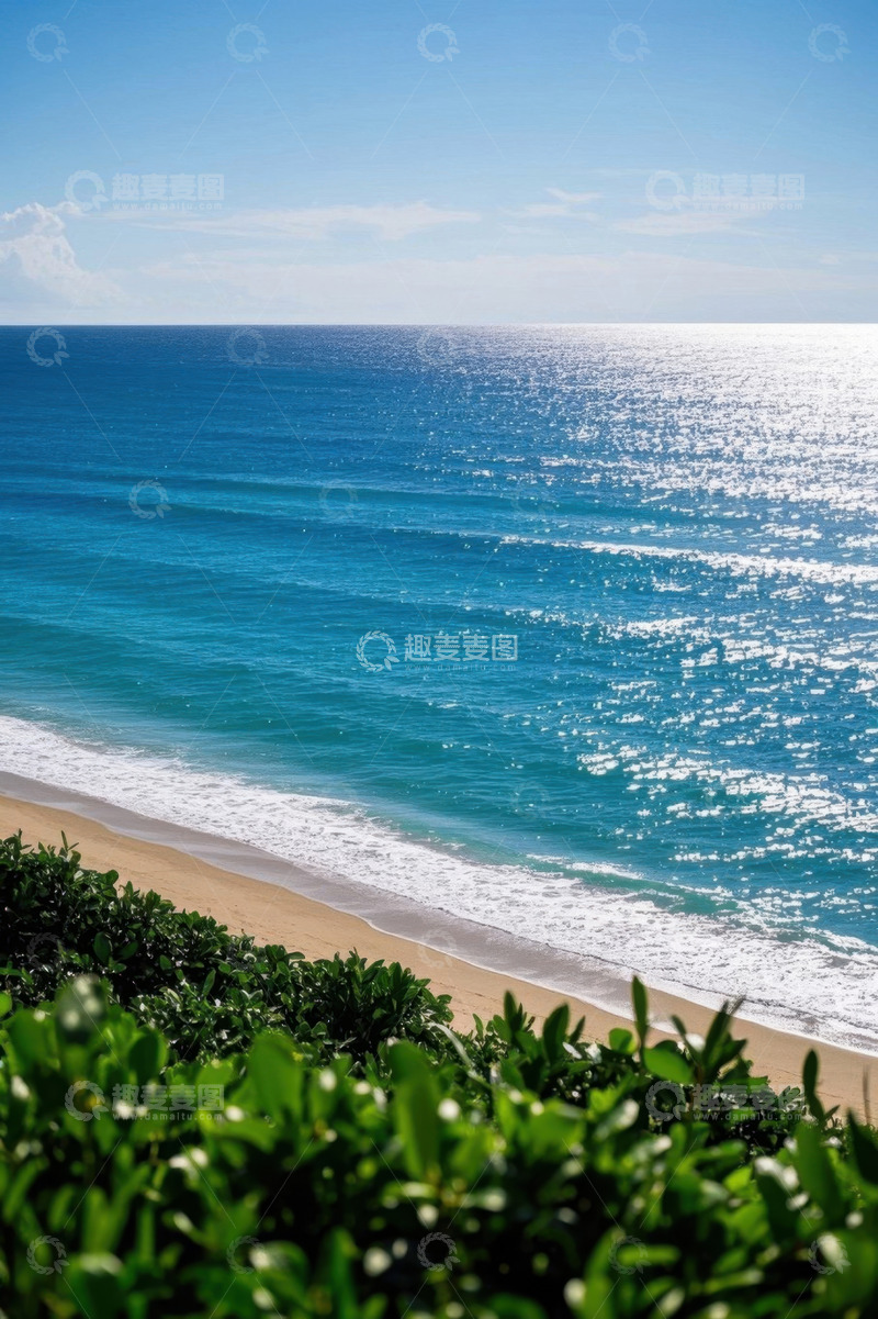 高清大图下载【趣麦麦图】海滩边的蓝色海洋景观