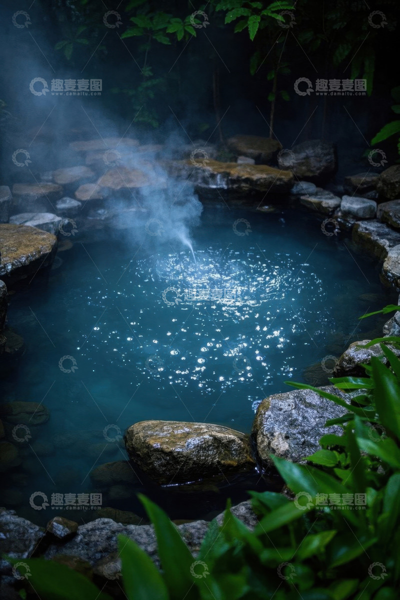 高清大图下载【趣麦麦图】户外自然温泉池景象