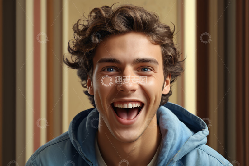 高清大图下载【趣麦麦图】穿着连帽衫大笑的年轻男子