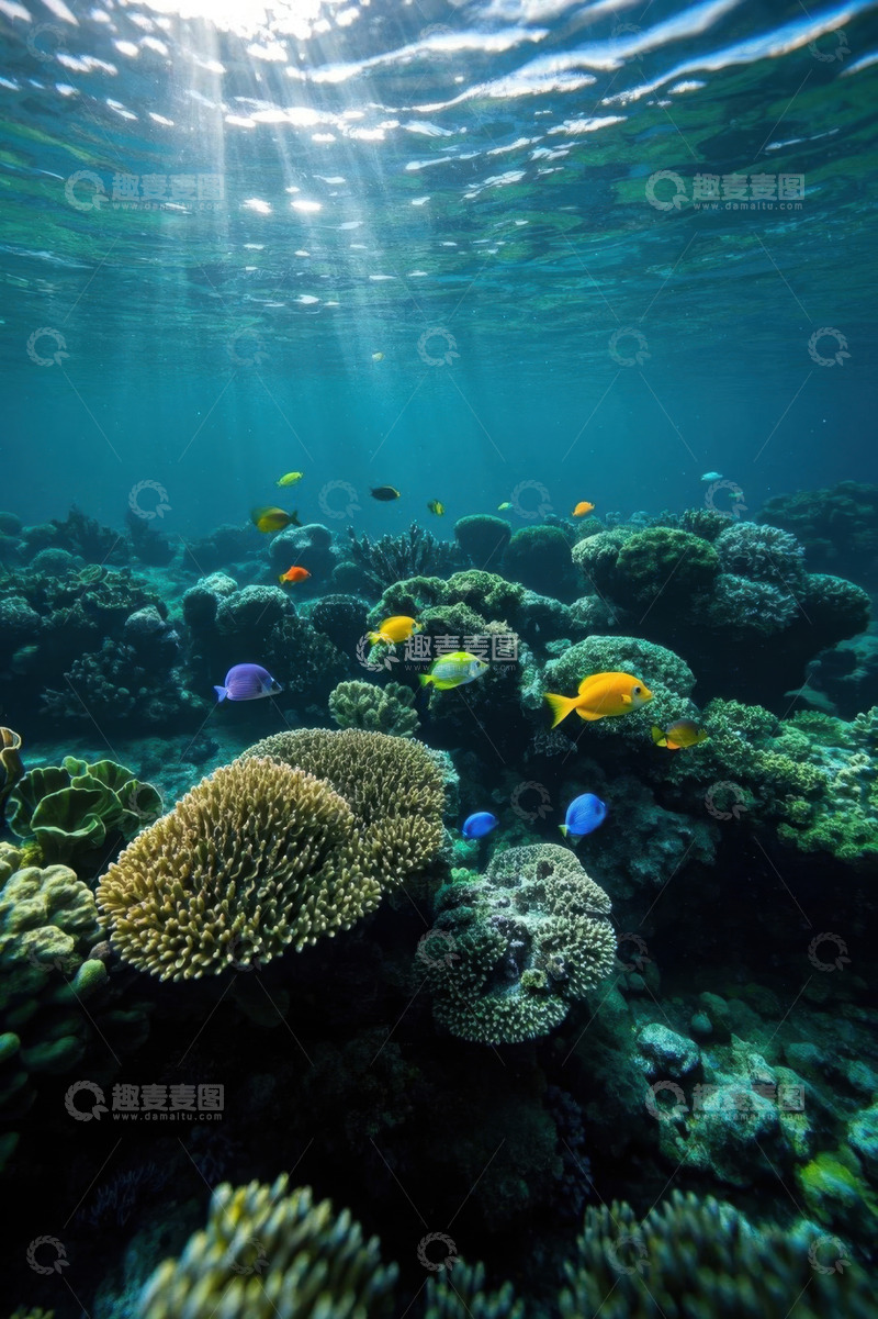 高清大图下载【趣麦麦图】海洋水下多彩珊瑚与鱼群
