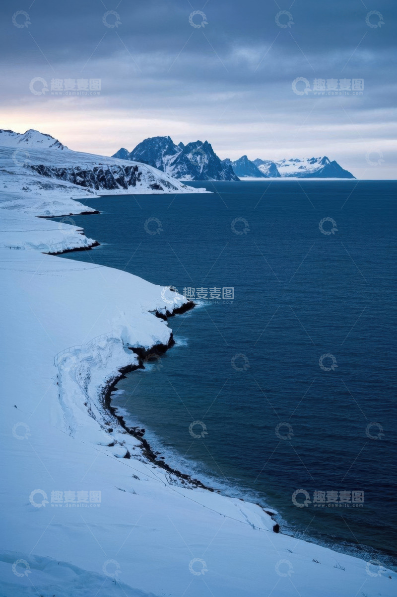 高清大图下载【趣麦麦图】挪威雪覆海岸与海洋景观