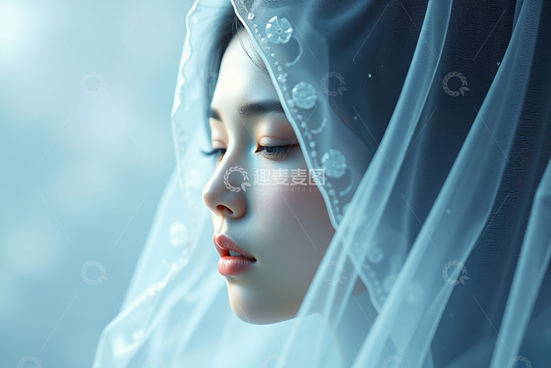 戴头纱闭眼的女性特写