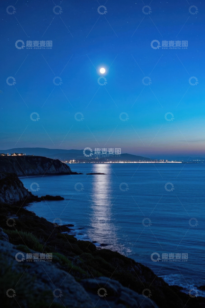 高清大图下载【趣麦麦图】月夜下的海边风景