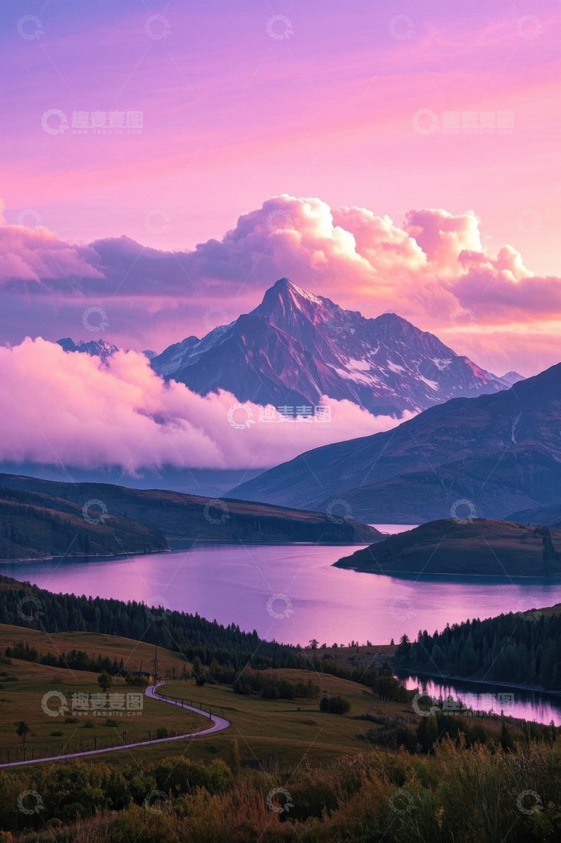 高清大图下载【趣麦麦图】湖畔雪山自然风光